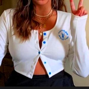 Nwot o mighty blue fairy button up snowy white cardigan s